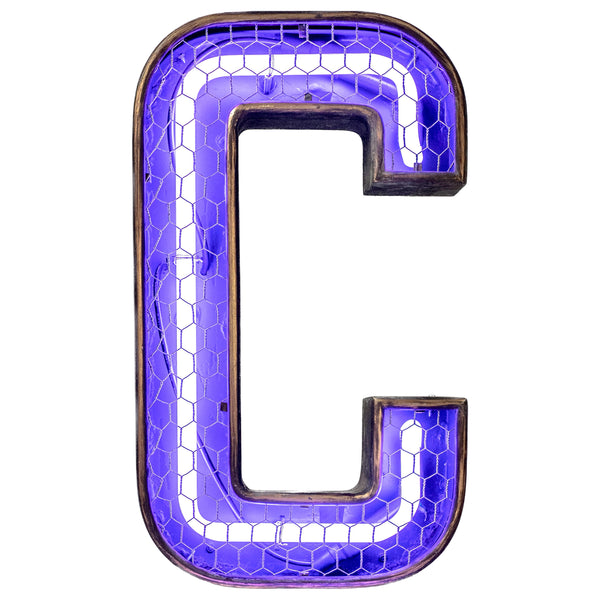 Lettera C neon design colore Fuxia-Violetto.